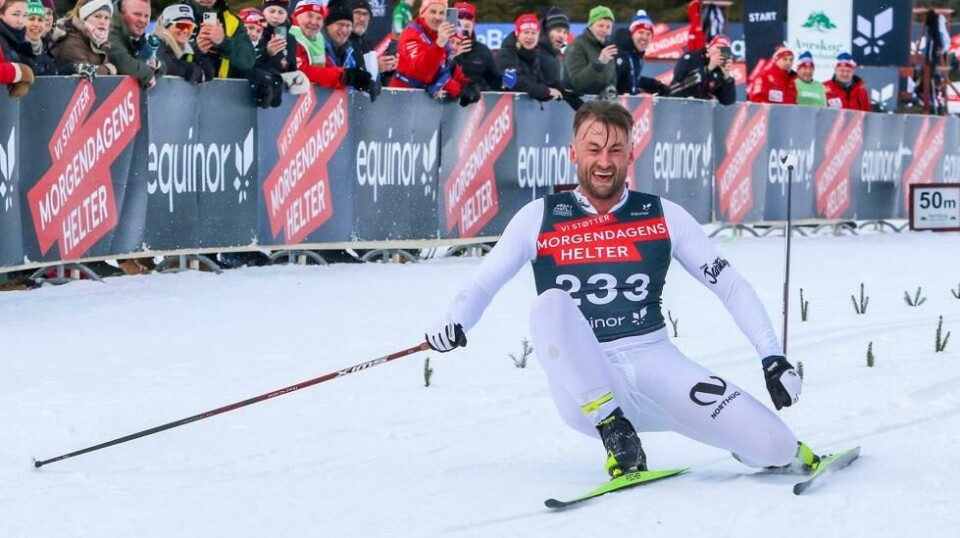Petter Northug like etter målgang på 20-kilometeren på Nes. Foto: Claes-Tommy Herland / Norges Skiforbund / NTB