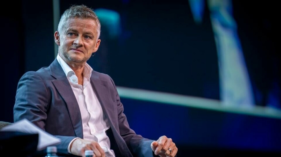 Ole Gunnar Solskjær under Oslo Business Forum torsdag. Foto: Heiko Junge / NTB