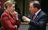 Statsministrene Mette Frederiksen og Stefan Lofven. Foto: Ludovic Marin / AFP