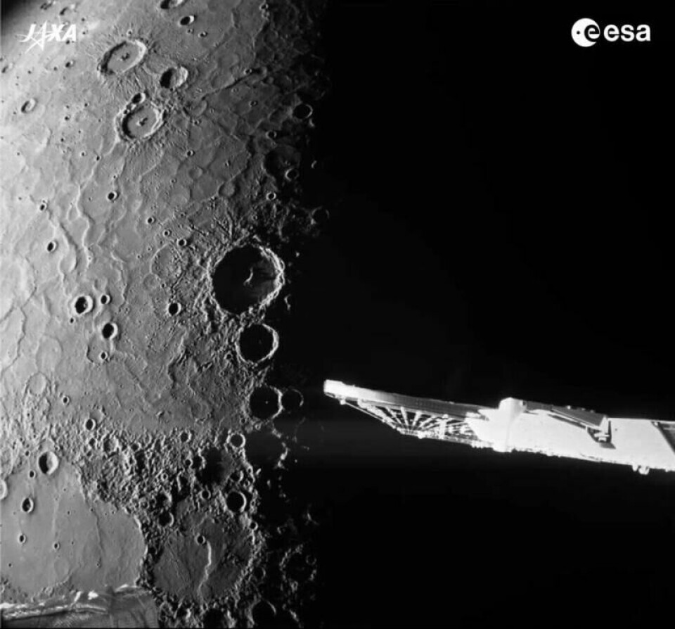 Romfartøyet har sendt dette bildet til jorda som viser overgangen mellom Merkurs natt- og dagside. Romfartøyet har sendt dette bildet til jorda som viser overgangen mellom Merkurs natt- og dagside. Foto: ESA/BepiColombo/MTM