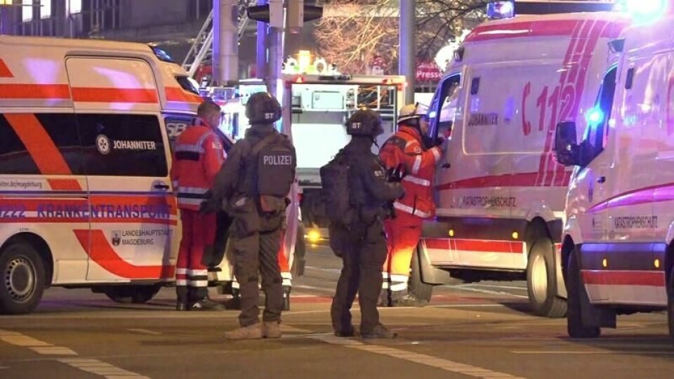 Bilføreren er pågrepet etter hendelsen ved et julemarked i Magdeburg fredag kveld. Bilføreren er pågrepet etter hendelsen ved et julemarked i Magdeburg fredag kveld. Foto: NEWS5 / AFP / NTB