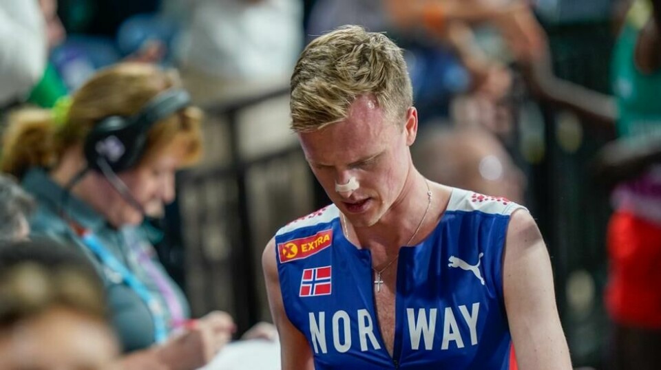 Narve Gilje Nordås etter at han løp inn til femteplass på 1500 meter menn under friidretts-VM innendørs i Glasgow.