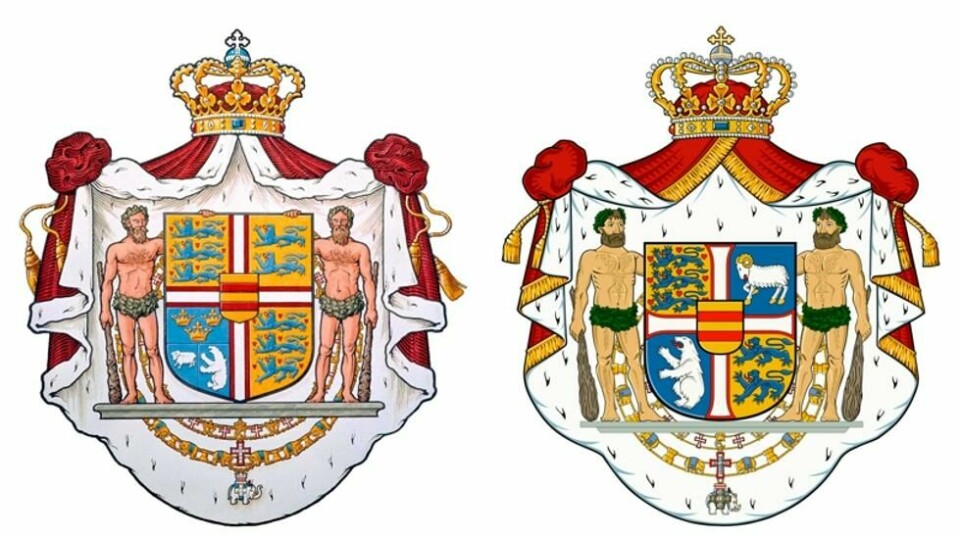 Danmarks forrige riksvåpen (t.v.) og det nye til høyre.