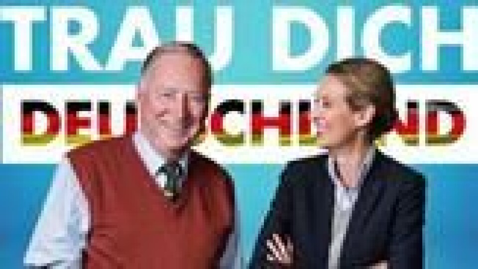 AFD-TOPPER: Alexander Gauland og Alice Weidel ble tirsdag valgt til ledere av AfDs parlamentariske gruppe, med 80 av 93 stemmer. AFD-TOPPER: Alexander Gauland og Alice Weidel ble tirsdag valgt til ledere av AfDs parlamentariske gruppe, med 80 av 93 stemmer. Foto: AfD