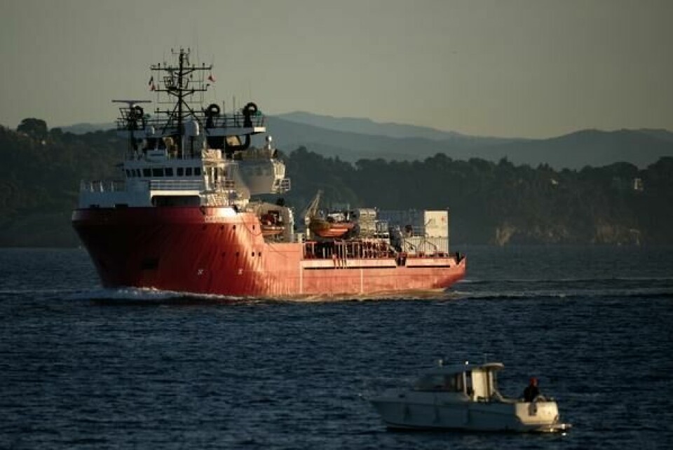 Redningsskipet «Ocean Viking» på vei til havn i Toulon i Frankrike en novemberdag i 2022.