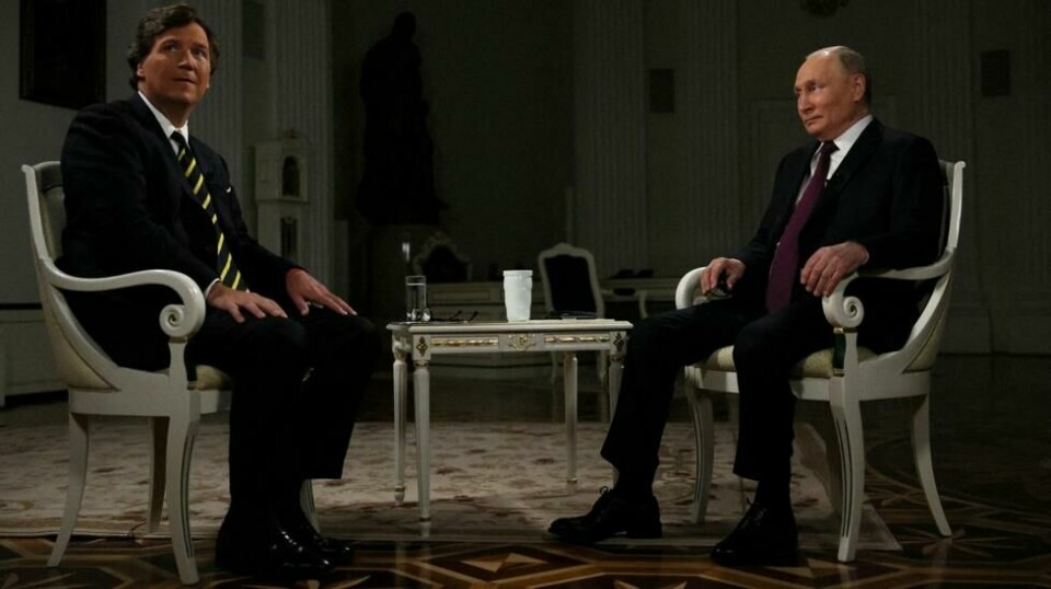 Russlands president Vladimir Putin deltar i et intervju med Tucker Carlson i Moskva, Russland 6. februar 2024.