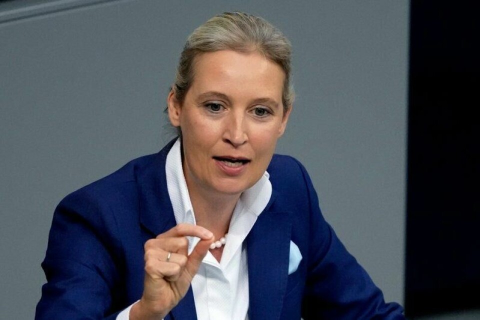 Alice Weidel er statsministerkandidat for AfD, som ligger an til å bli nest størst i valget i Tyskland.