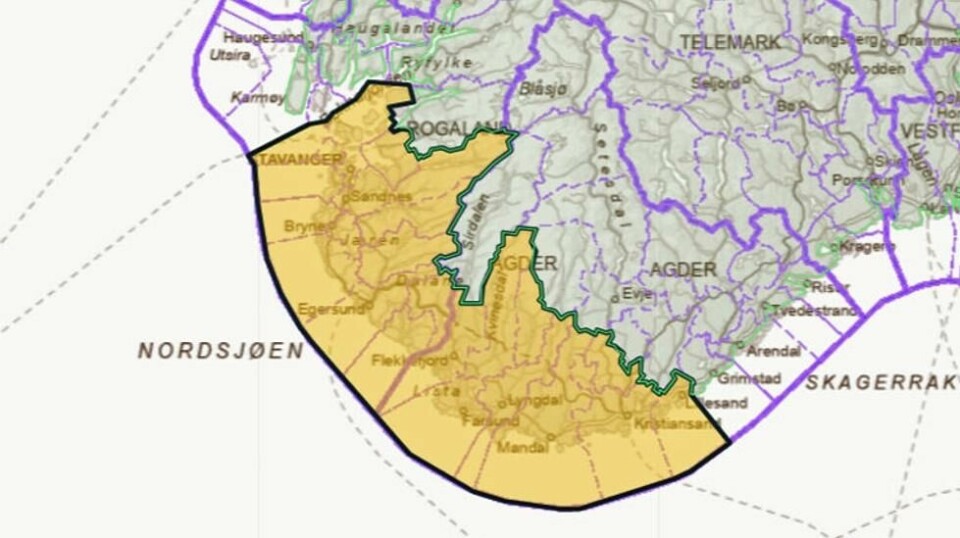 NVE har utstedt et gult farevarsel for flom som gjelder for deler av Rogaland og Agder