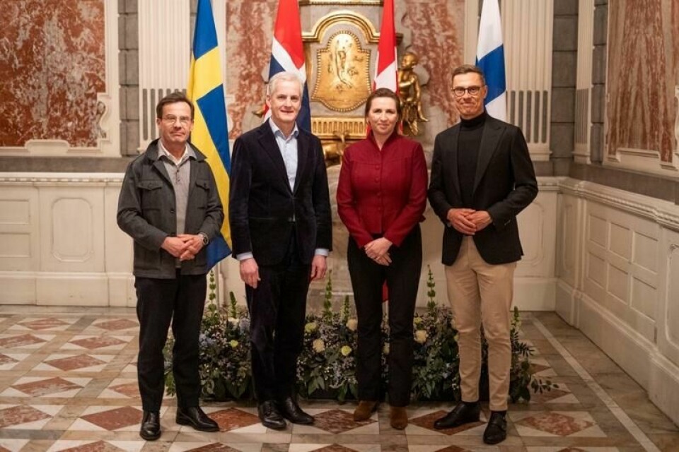 Statsminister Jonas Gahr Støre (Ap) var søndag kveld på middag med sine nordiske kollegaer Ulf Kristersson, Mette Frederiksen og Alexander Stubb.