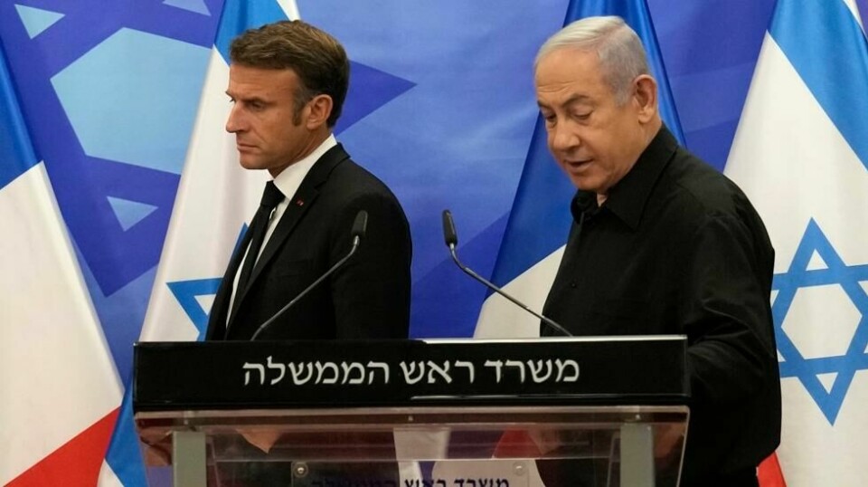 Det er gnisninger mellom Emmanuel Macron og Benjamin Netanyahu om dagen. Her fotografert da Macron besøkte Israel i oktober i fjor. Foto: Christophe Ena / AP / NTB