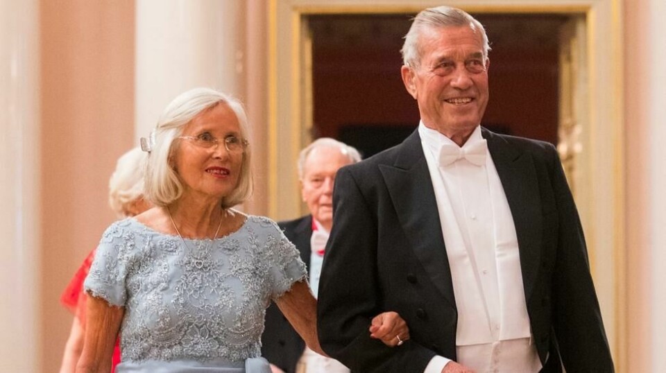Marit Tjessem sammen med kjæresten Magnar Fjeldvær på vei inn til gallamiddagen i forbindelse med kongeparets 80-årsfeiring i 2017.