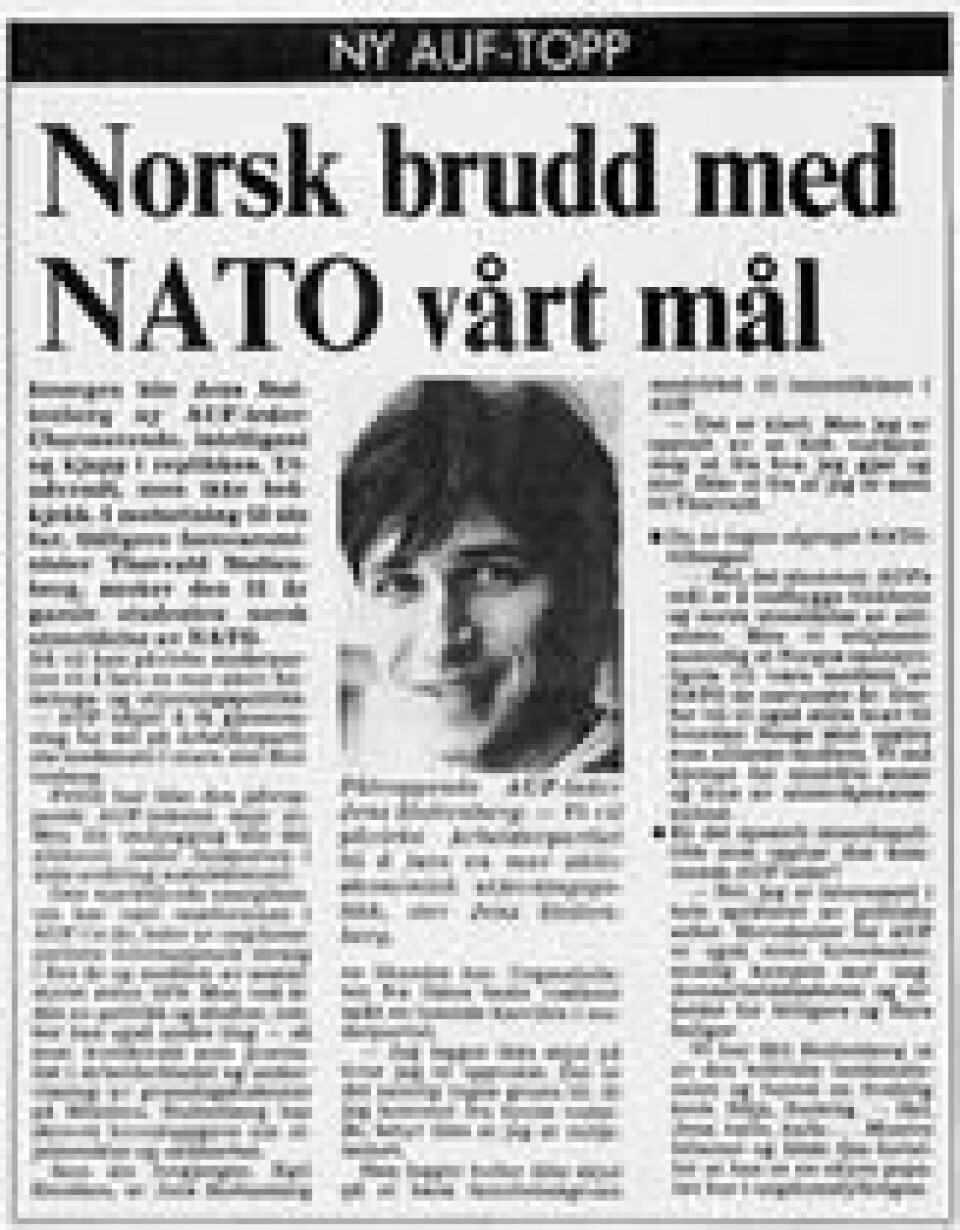 Den senere NATO-sjefen da han i 1985 skulle bli leder av AUF for første gang. Faksimile: Aftenposten 23.02.1985 Den senere NATO-sjefen da han i 1985 skulle bli leder av AUF for første gang. Faksimile: Aftenposten 23.02.1985