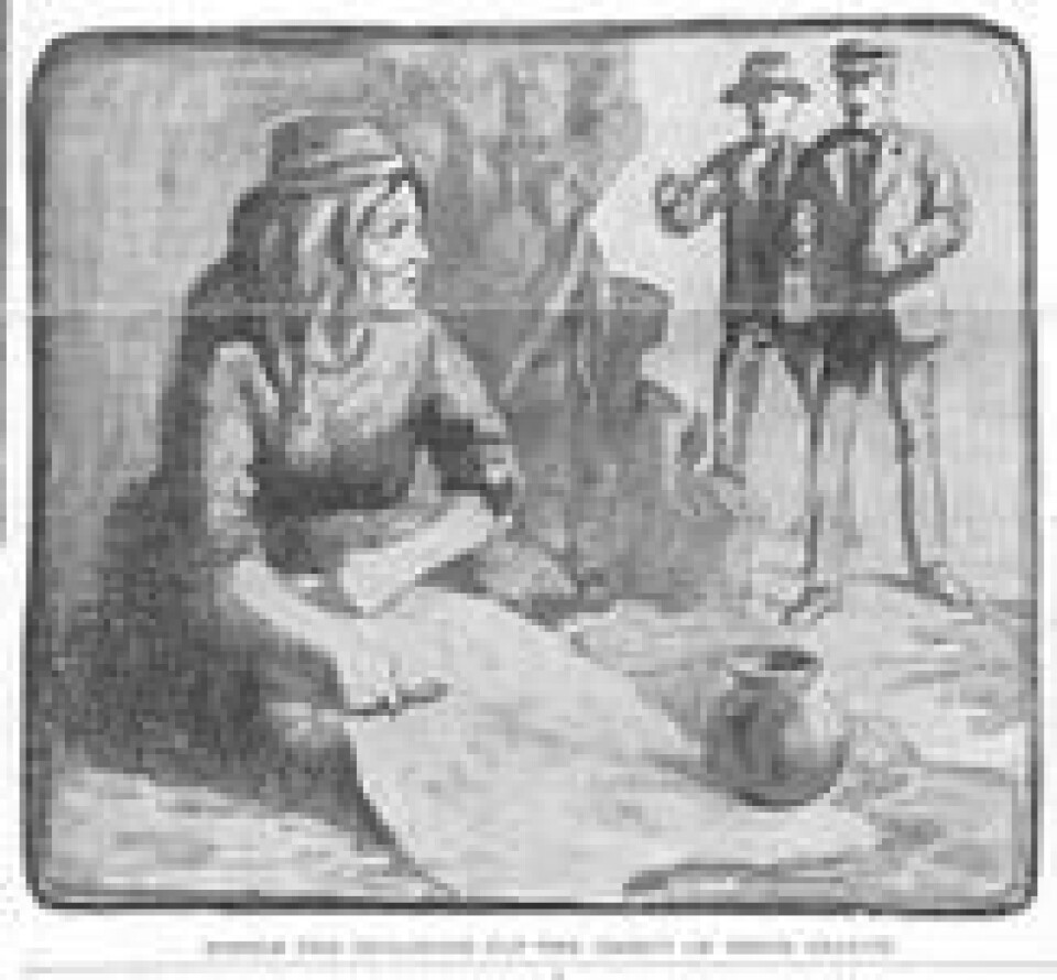 Tegning fra en artikkel om Juana Maria publisert i Los Angeles Times Magazine i 1901. Tegning fra en artikkel om Juana Maria publisert i Los Angeles Times Magazine i 1901.