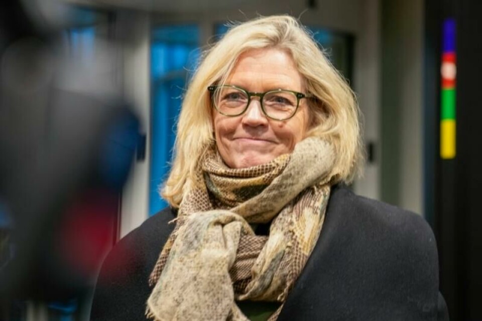 NHOs Nina Melsom mener man kan hente ideer fra den svenske modellen når det gjelder om sykefravær og sykelønn. Bildet er tatt da hun møtte pressen etter et møte i IA-forhandlingene i Arbeids- og inkluderingsdepartementet i november.