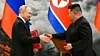 Russlands president Vladimir Putin og Nord-Koreas leder Kim Jong Un utveksler dokumenter under en signeringsseremoni av det nye partnerskapet i Pyongyang, Nord-Korea, 19. juni 2024. (Kristina Kormilitsyna, Sputnik, Kremlin Pool Photo via AP, fil) Foto: NTB