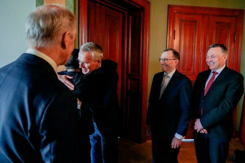 Utenriksminister Espen Barth Eide (nummer to f.h.) da Ukrainas president Volodymyr Zelenskyj besøkte Oslo i forrige uke.
