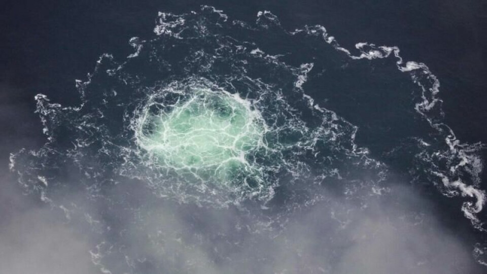 Bilde tatt av den svenske kystvakten av en lekkasje fra Nord Stream 2 i september 2022. Bilde tatt av den svenske kystvakten av en lekkasje fra Nord Stream 2 i september 2022. Foto: Swedish Coast Guard / AP / NTB
