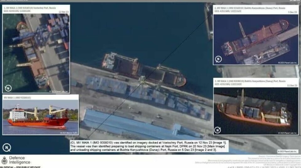 Rapporten viser bilder av tre russiske skip som laster containere ved Nord-Koreas gjenopplivede havn Najin.