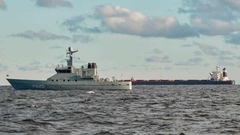 Danske marinefartøy har siden forrige uke overvåket det kinesiske skipet Yi Peng 3, som ligger ankret opp i Kattegat. Foto: Mikkel Berg Pedersen / Ritzau Scanpix via AP / NTB