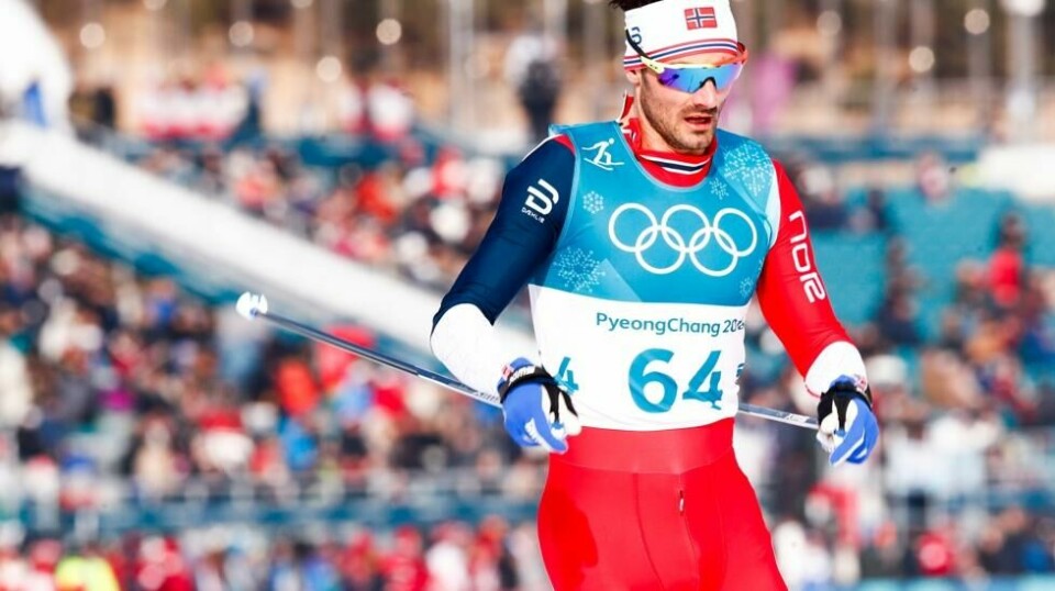 Hans Christer Holund i aksjon på 15 km under vinter-OL i Pyeongchang.