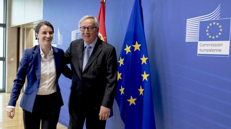 Serbias statsminister Ana Brnabić og EU-kommisjonens president Jean-Claude Juncker under et møte i Brussel 11. oktober.