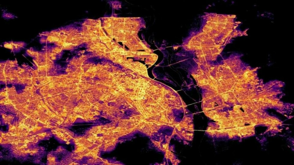 Nasas satelittbilder viser hvordan Ukraina blir påvirket av Russlands angrep på energiinfrastrukturen. Dette bildet er tatt over Kyiv i januar 2022, før krigen brøt ut.
