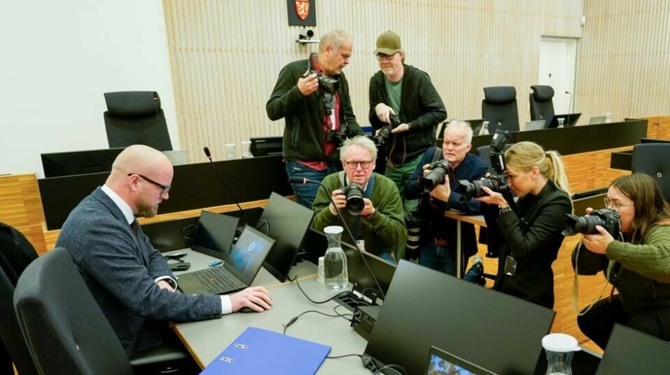 Forsvarere advokatene Erlend Hjulstad Nilsen under rettssak mot kommuneoverlege i Frosta. Foto: Gorm Kallestad / NTB