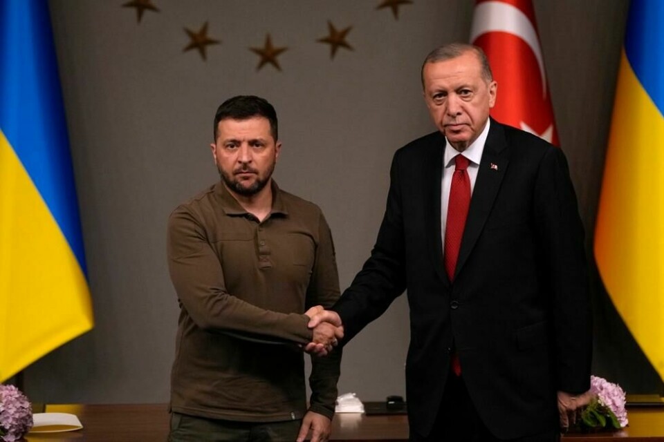 Ukrainas president Volodymyr Zelenskyj sammen med Tyrkias president Recep Tayyip Erdogan på pressekonferansen etter samtaler mellom de to i Istanbul. Foto: Francisco Seco / AP / NTB Ukrainas president Volodymyr Zelenskyj sammen med Tyrkias president Recep Tayyip Erdogan på pressekonferansen etter samtaler mellom de to i Istanbul. Foto: Francisco Seco / AP / NTB Foto: NTB