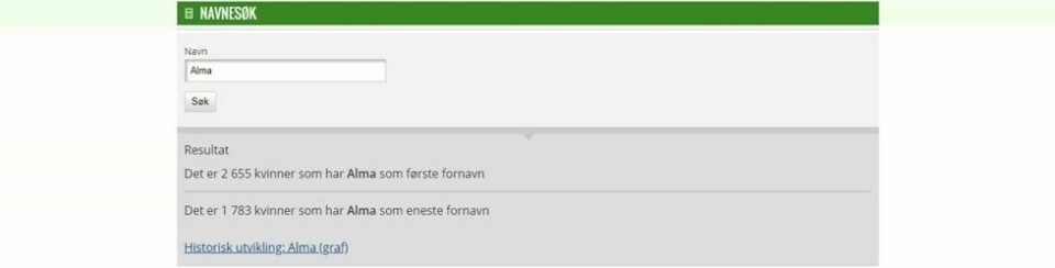Foto: Alma er et navn i sterk vekst. / Foto: Skjermdump fra SSB