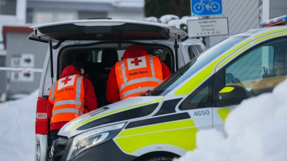 – Vi har hatt en del folk fra Røde Kors og Norske redningshunder i nærområdet til det sentrale åstedet her i Stavern, sier innsatsleder Marius Dale hos politiet i Sørøst. Foto: Trond Reidar Teigen / NTB