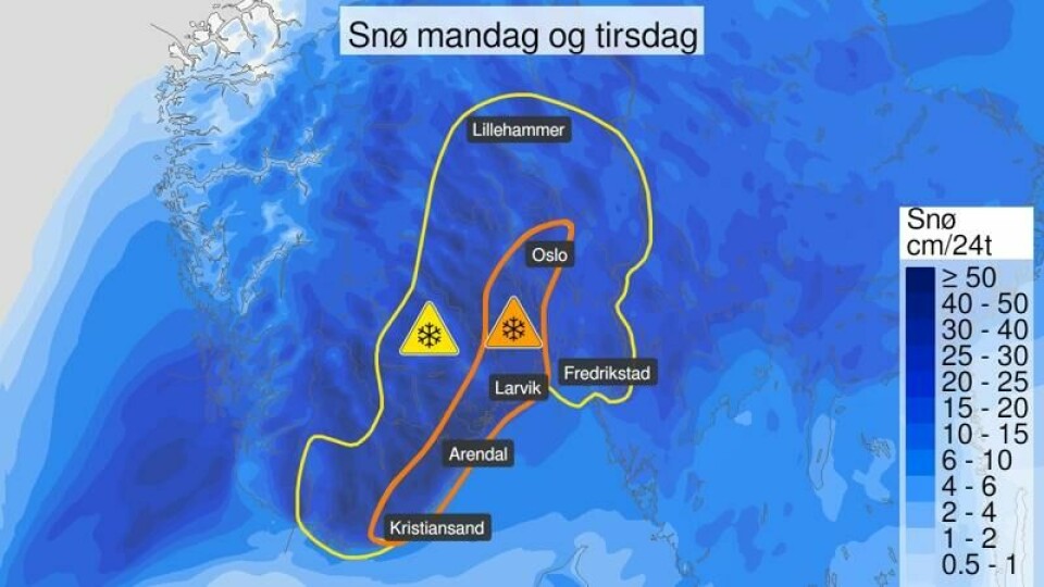 Farevarselet for snø utvides nordover.