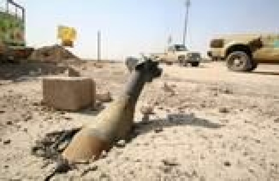 En udetonert granat i Fallujah, 50 km fra den irakiske hovedstaden Bagdad. Etter gjenerobring av byen fra IS i juni 2016. NTB Scanpix/AFP. En udetonert granat i Fallujah, 50 km fra den irakiske hovedstaden Bagdad. Etter gjenerobring av byen fra IS i juni 2016. NTB Scanpix/AFP.