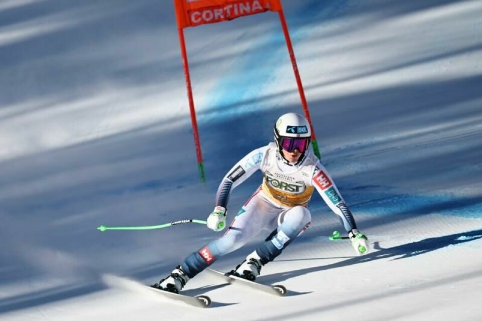 Kajsa Vickhoff Lie i aksjon i Italia lørdag.