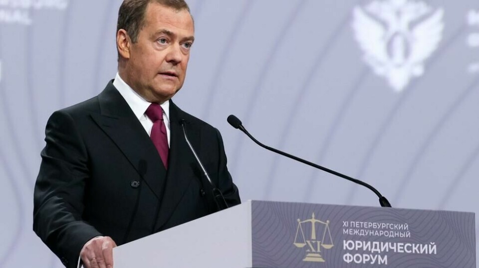 Dimitrij Medvedev under en tale i St. Petersburg tidligere i mai.