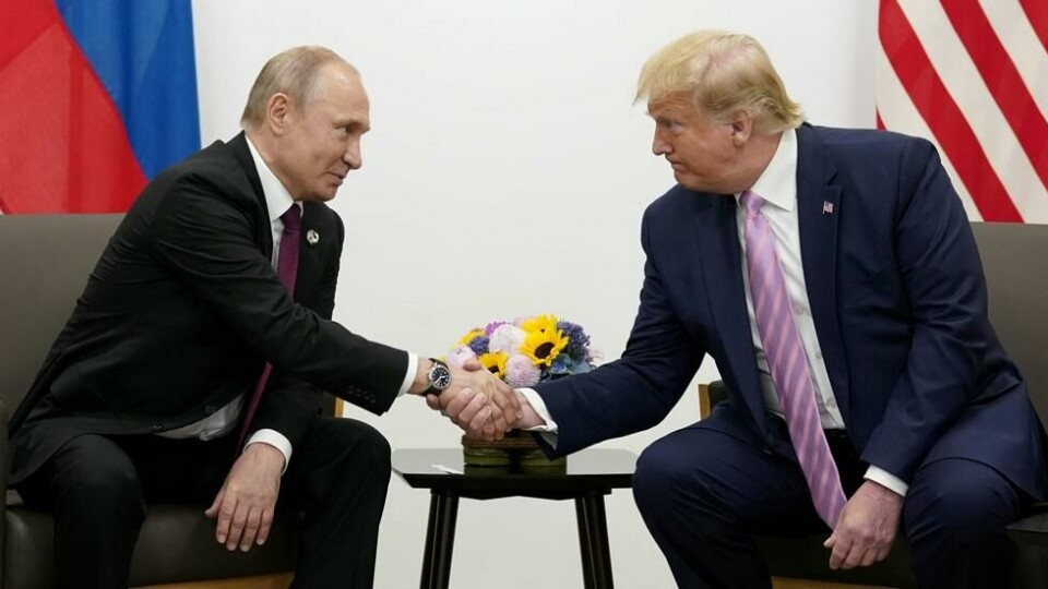 USAs president Donald Trump under et møte med sin russiske kollega Vladimir Putin 28. juni 2019. Foto: Reuters / NTB scanpix. USAs president Donald Trump under et møte med sin russiske kollega Vladimir Putin 28. juni 2019. Foto: Reuters / NTB scanpix.
