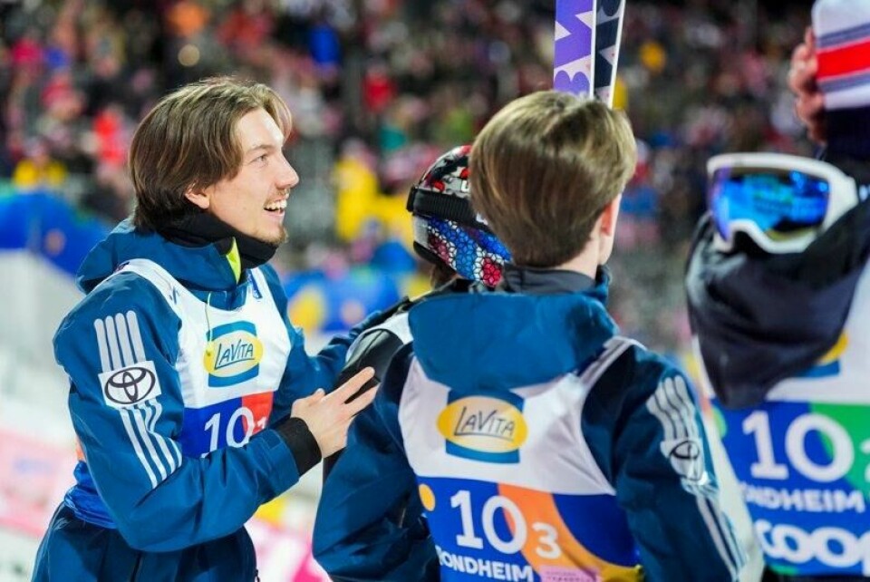 Johann André Forfang fra Norge under lagkonkurranse hopp menn i VM på ski i Trondheim.