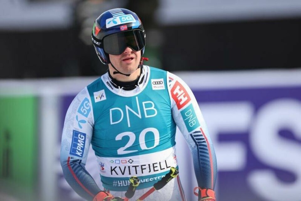 Adrian Smiseth Sejersted i mål på Kvitfjell.