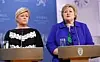 Erna Solberg og Siv Jensen holder pressekonferanse på Statsministerens kontor torsdag ettermiddag. Foto: Torstein Bøe / NTB scanpix