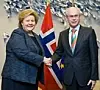 Statsminister Erna Solberg traff Van Rompuy i 2013, da løftet hun ostetollen som det store problemet mellom EU og Norge. Foto: Juha Roininen/eup Images/smk / NTB scanpix
