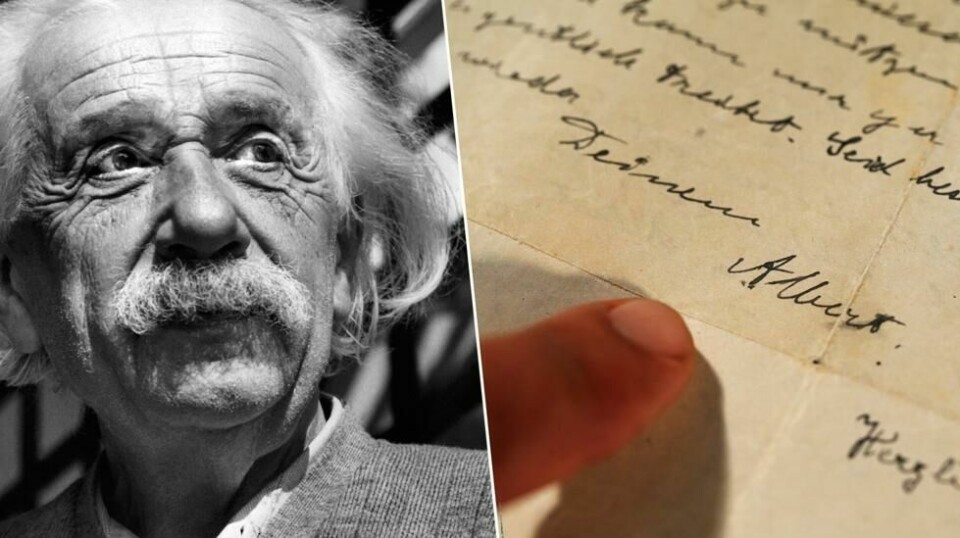 Et brev fra Albert Einstein blitt solgt på auksjon i Jerusalem for 40.000 dollar, tilsvarende 340.000 kroner. I brevet advarer Einstein mot en gryende antisemittisme i Tyskland. Foto: AP / Reuters / NTB scanpix. Montasje: ABC Nyheter.