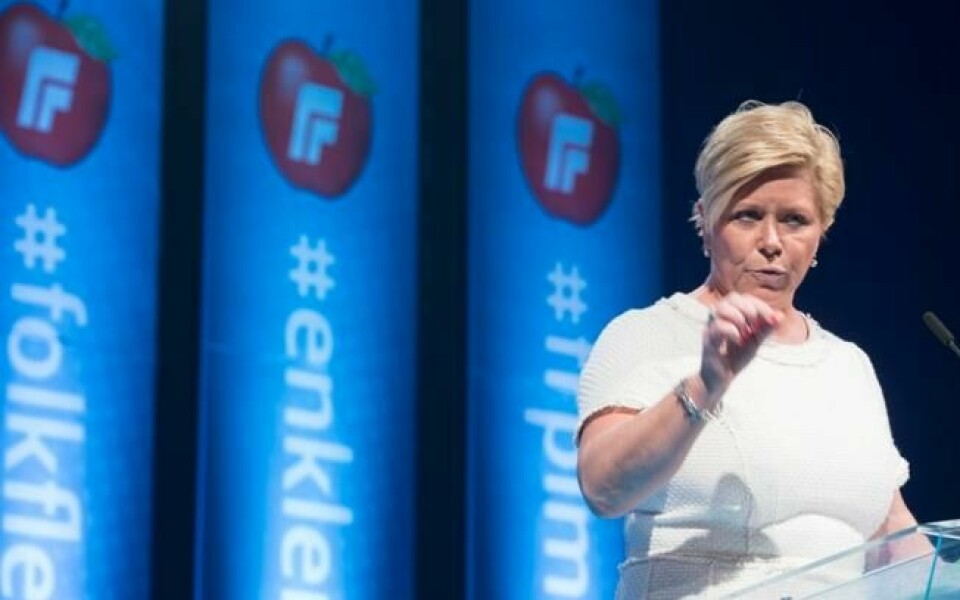 Leder Siv Jensen på landsmøtet til Fremskrittspartiet på Gardermoen. Leder Siv Jensen på landsmøtet til Fremskrittspartiet på Gardermoen. Foto: Terje Pedersen / NTB scanpix