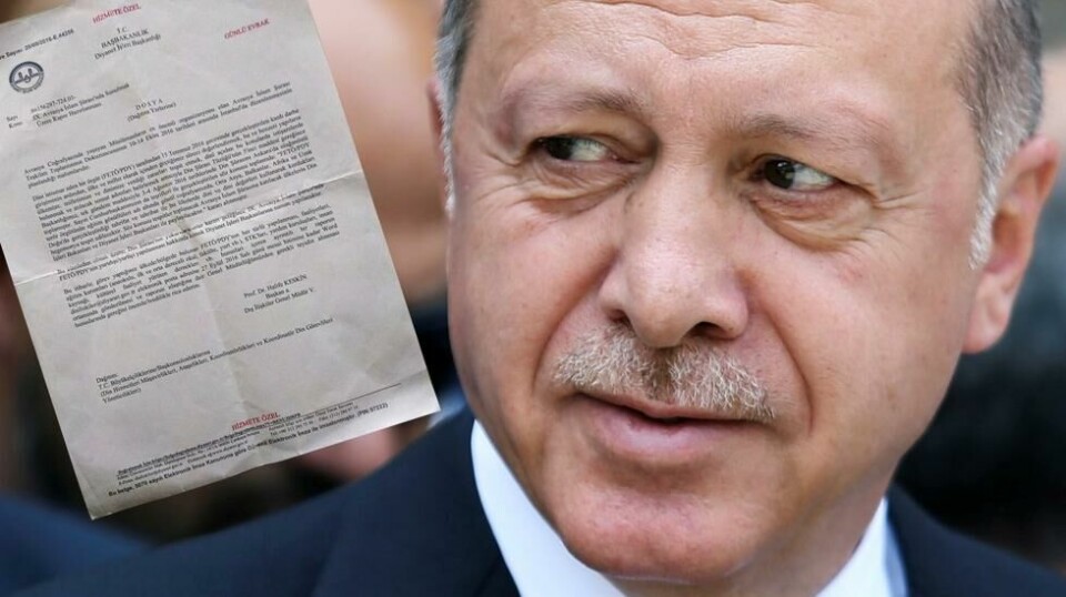 I brevet (innfelt) sendt på vegne av president Erdogan (bildet) til Tyrkias ambassader og konsulater, beordres diplomatene til å rapportere inn «alle former for FETÖ/PDY-organisering i landet/regionen du bor i».