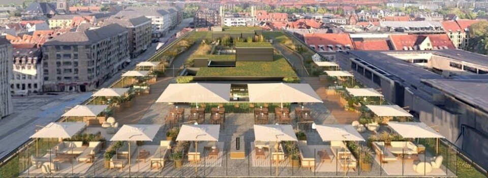 Luksushotellet NH Collection Copenhagen har åpnet den nye takterrassen med navnet Roof – Bar & Lounge på hotellets ottende etage. Baren er åpen for alle - ikke bare hotellgjester. Resten av taket er ment som en grønn oase sentralt i Kongens By. Luksushotellet NH Collection Copenhagen har åpnet den nye takterrassen med navnet Roof – Bar & Lounge på hotellets ottende etage. Baren er åpen for alle - ikke bare hotellgjester. Resten av taket er ment som en grønn oase sentralt i Kongens By. Foto: Arkitema / NH Collection Copenhagen