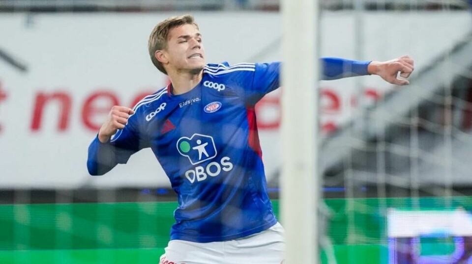 Mees Rijks jubler etter 3-1-scoringen som punkterte kampen mot Aalesund. Foto: Cornelius Poppe / NTB