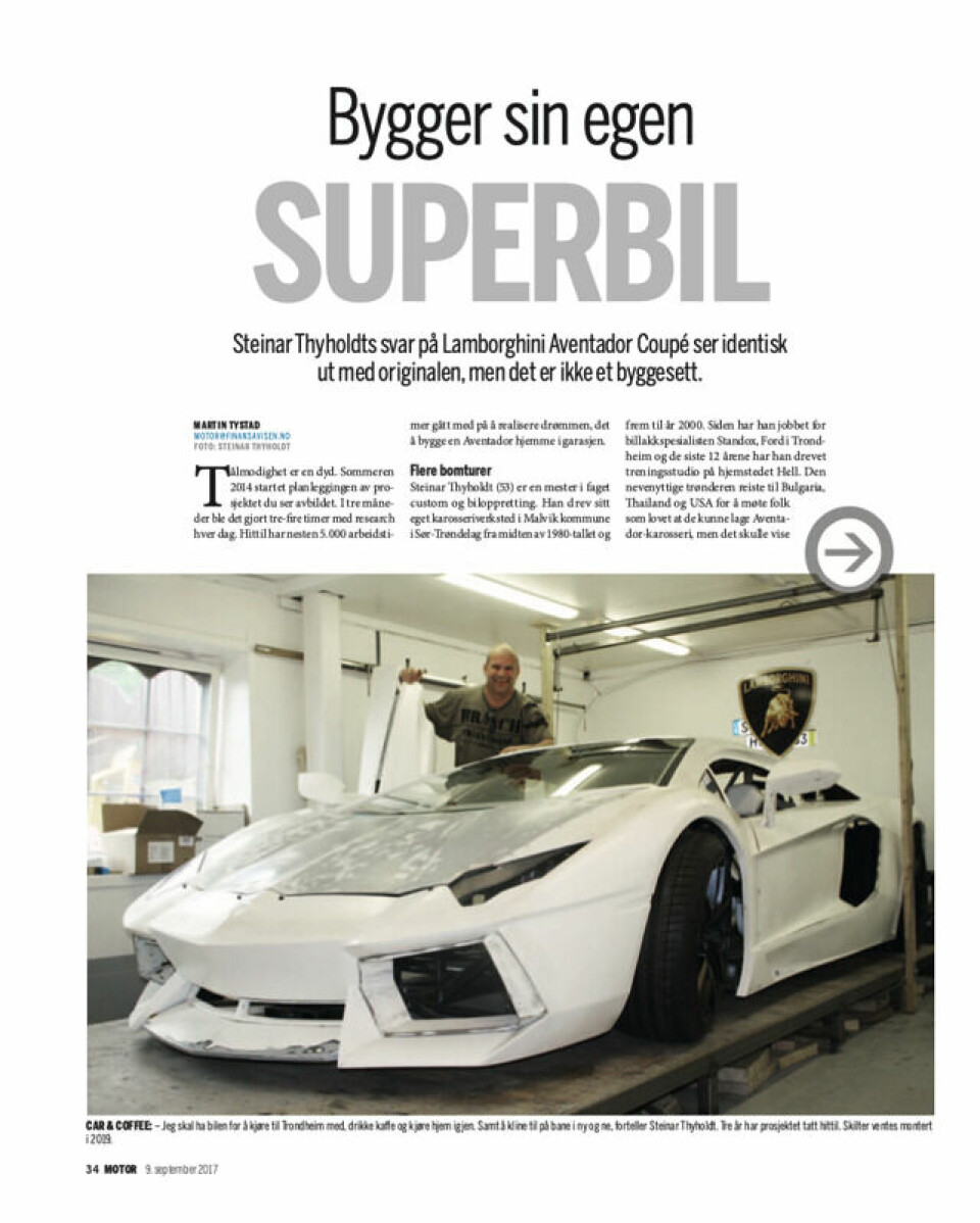 Omtrent halvveis gjennom prosjektet stilte Steinar Thyholdt muntert opp i Finansavisen Motor. Nå håper han bilen går til et «godt hjem». Faksimile: Finansavisen 9. september 2017 Omtrent halvveis gjennom prosjektet stilte Steinar Thyholdt muntert opp i Finansavisen Motor. Nå håper han bilen går til et «godt hjem». Faksimile: Finansavisen 9. september 2017