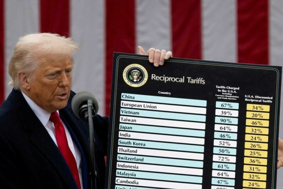 Donald Trump viser frem detaljer om tollene under det han kalte «Liberation day» 2. april. Donald Trump viser frem detaljer om tollene under det han kalte «Liberation day» 2. april. Foto: Carlos Barria / Reuters