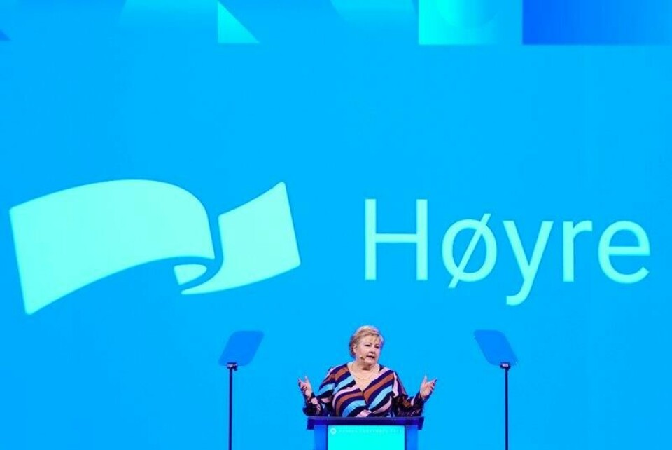 Høyres leder Erna Solberg ga en utilslørt EU-støtte under landsmøtetalen torsdag.