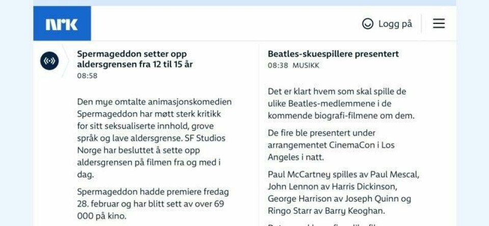Denne nyhetsmeldingen trakk NRK etter seks minutter, da det viste seg å være en aprilspøk.