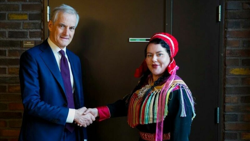 Statsminister Jonas Gahr Støre (Ap) under møte med sametingspresident Silje Karine Muotka i fjor.