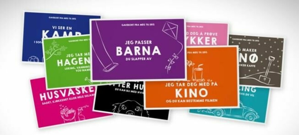 HJEKLPENDE GAVE: Gi et gavekort på praktisk hjelp. Du kan skrive på en personlig hilsen, og sende kortet digitalt eller i posten. Foto: Kreftforeningen HJEKLPENDE GAVE: Gi et gavekort på praktisk hjelp. Du kan skrive på en personlig hilsen, og sende kortet digitalt eller i posten. Foto: Kreftforeningen
